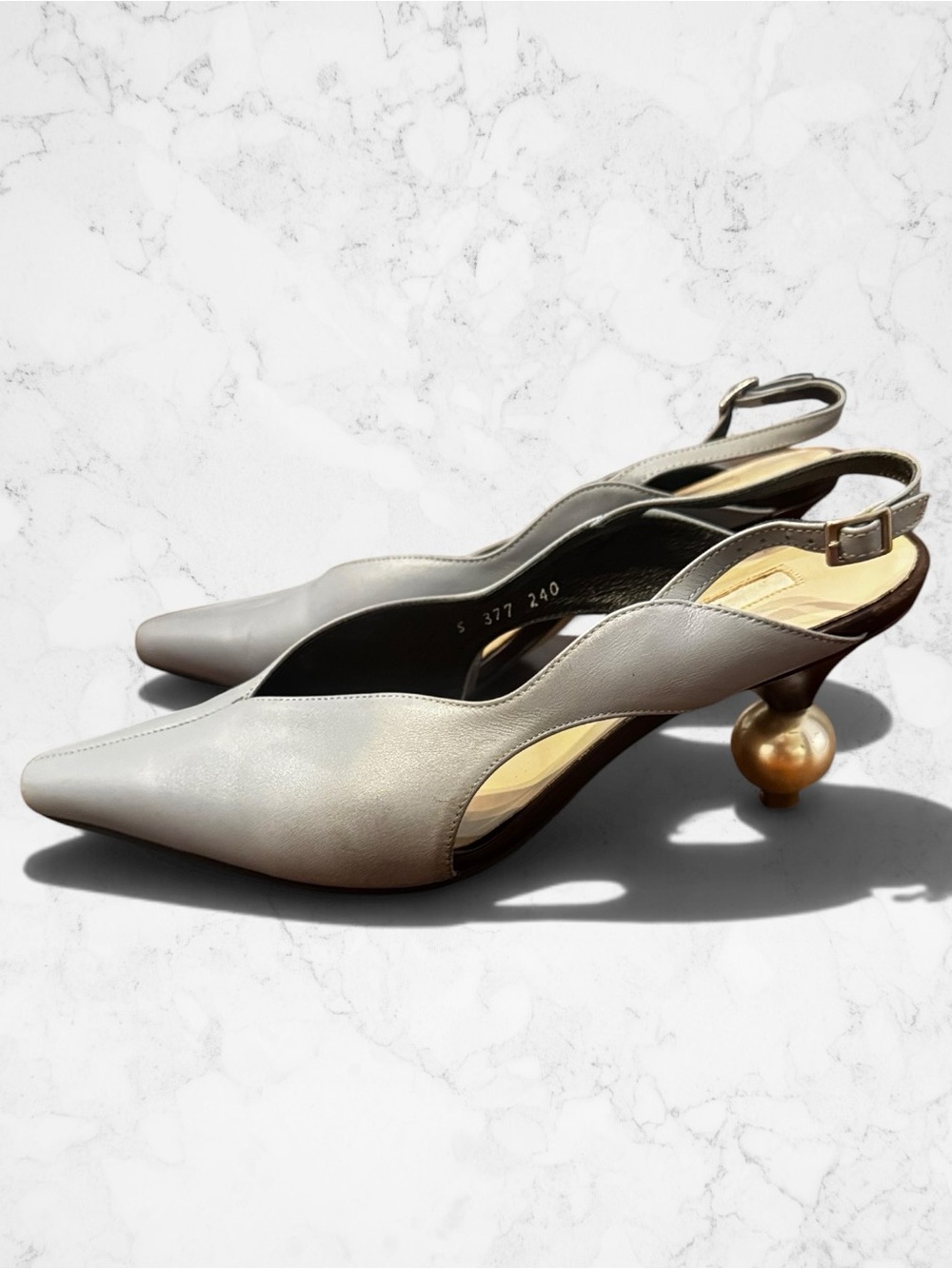 Hulu Yie Blue Slingback Pumps with Pearl Heel Size 37
